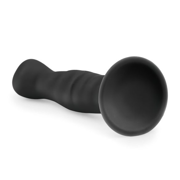 Easytoys Ribbed - crni analni dildo sa vakum bazom (14cm)
