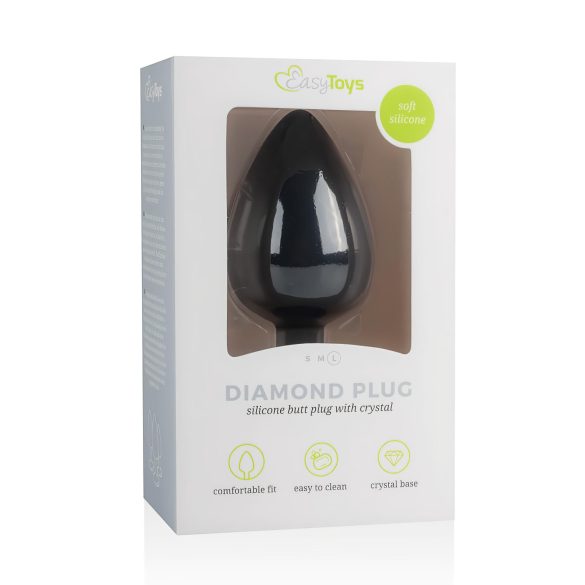 Easytoys Diamond - crni analni plug s belim kamenom (veliki)