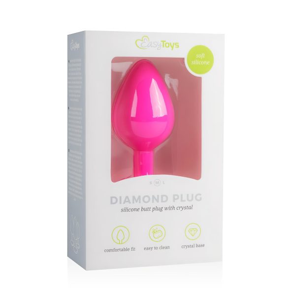 Easytoys Diamond - analni plug sa belim kamenjem (srednji) - roze
