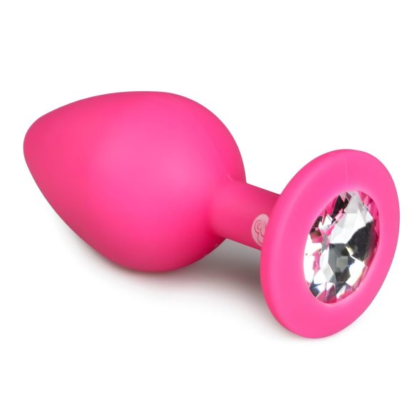 Easytoys Diamond - analni plug sa belim kamenjem (srednji) - roze