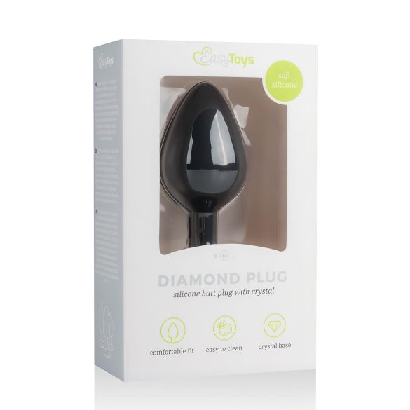 Easytoys Diamond - analni plug sa belim kamenom (srednji) - crni