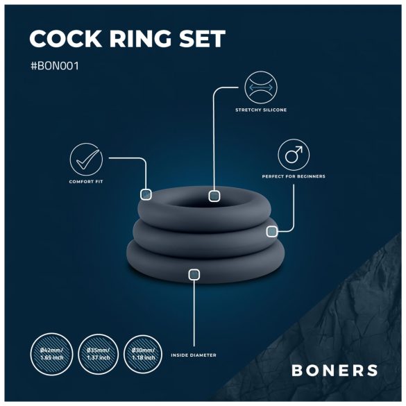 Boners - Set od 3 prstenova za penis (siva)
