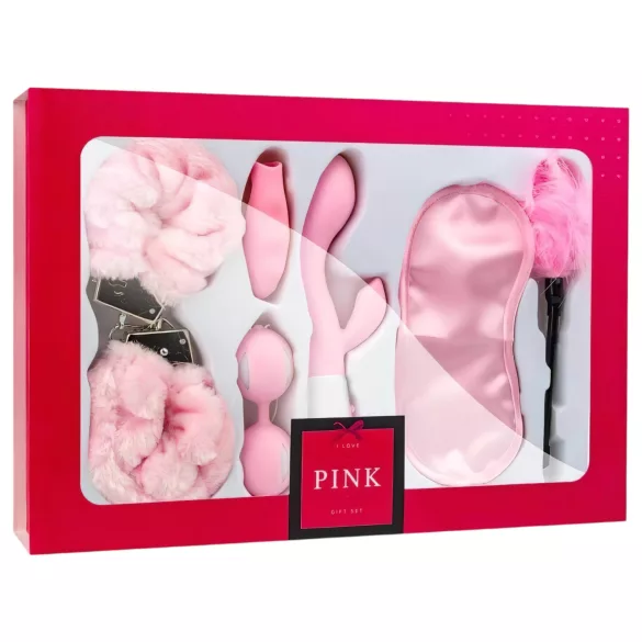 LoveBoxxx Volim Pink - set sa vibratorom i vezovima (6 delova) - roze