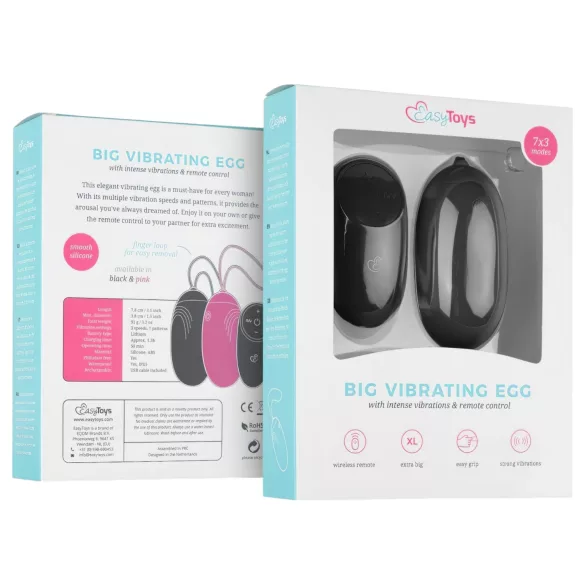 EasyToys - nosivo, punjivo, vodootporno, bežično vibrirajuće jaje (crno)