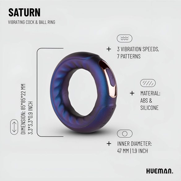 Hueman Saturn - bežični, vodootporni vibrator sa penis prstenom (ljubičasti)