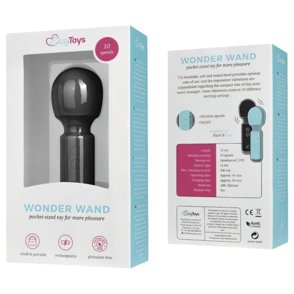 Easytoys Wonder Wand - punjivi mini masažer vibrator (crni)