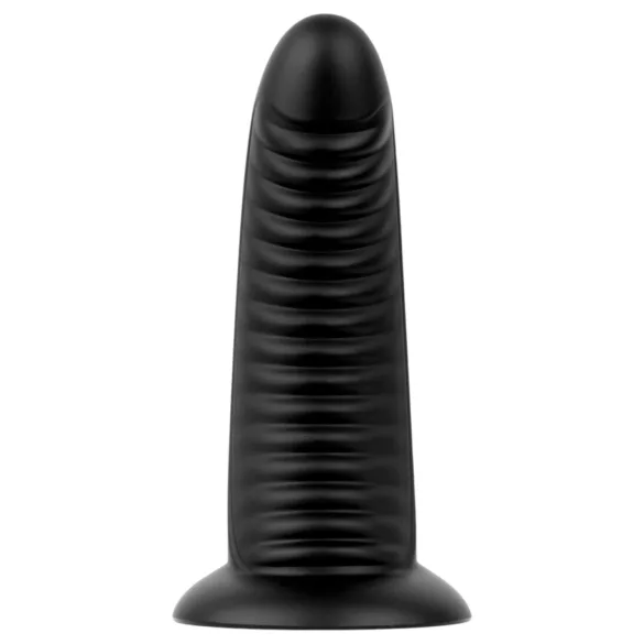 BUTTR Double Ribbed - veliki rebrasti analni čep (crni) - 26 cm