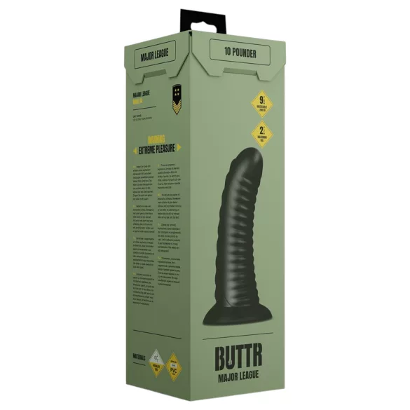 BUTTR Double Ribbed - veliki rebrasti analni čep (crni) - 26 cm