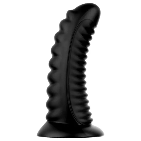 BUTTR Double Ribbed - veliki rebrasti analni čep (crni) - 26 cm