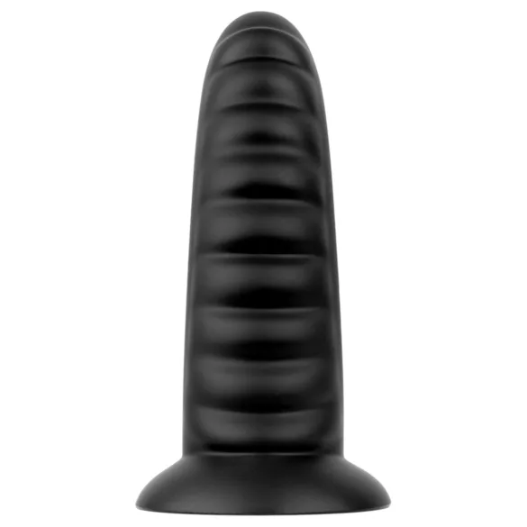 BUTTR Double Ribbed - veliki rebrasti analni čep (crni) - 26 cm