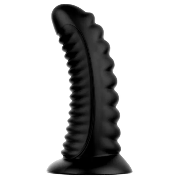 BUTTR Double Ribbed - veliki rebrasti analni čep (crni) - 26 cm