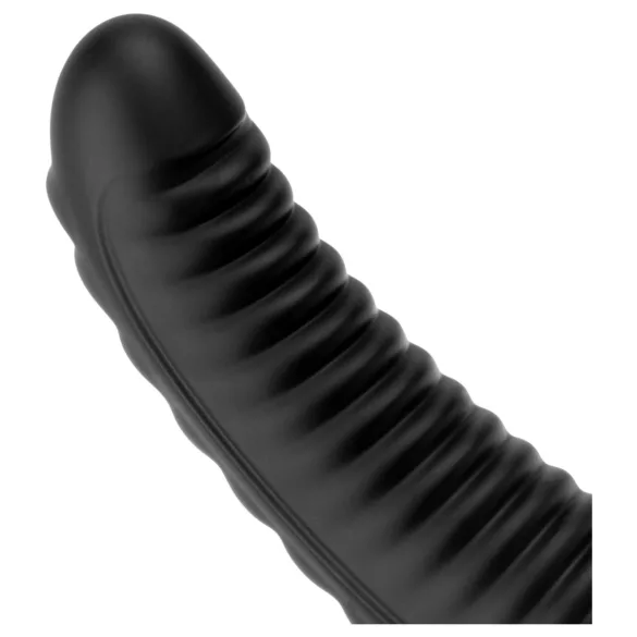 BUTTR Double Ribbed - veliki rebrasti analni čep (crni) - 26 cm