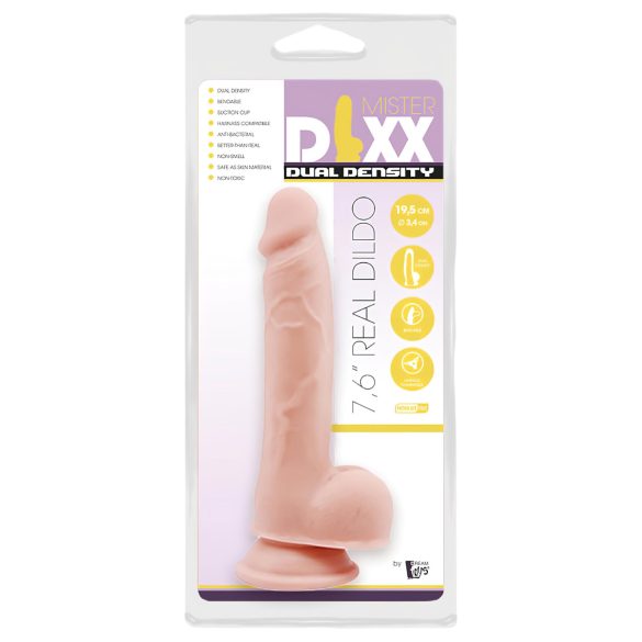 Mr. Dixx 7.6 - dilda sa vakuumskim postoljem i testisima - prirodna boja (19,5cm)