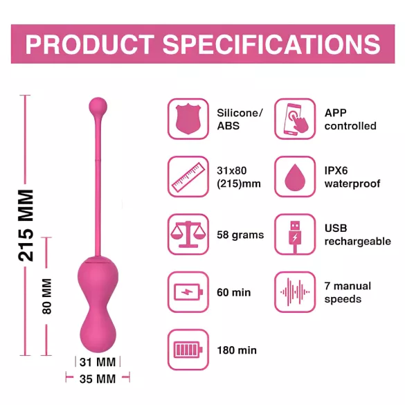 Magic Motion Kegel Master - вибрирајућа гегел куглица са контролом путем апликације (розе)