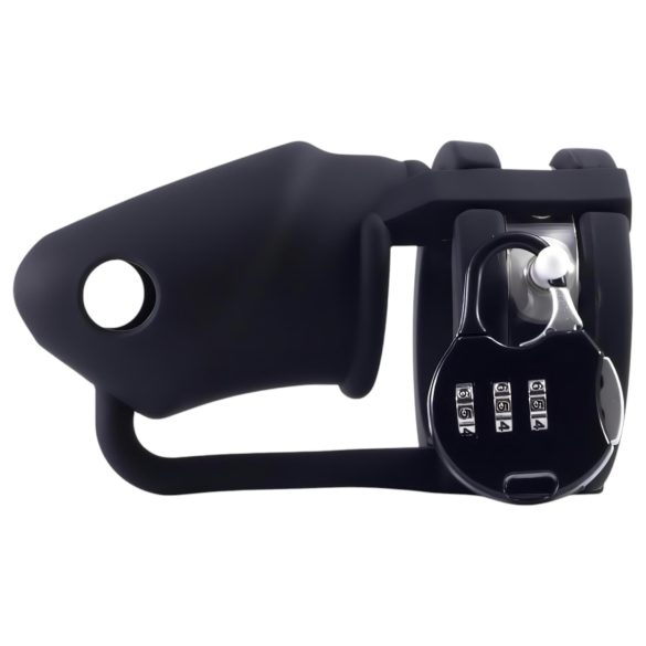 LOCK A WILLY - силиконска кавез за пенис са катанцем (црна)