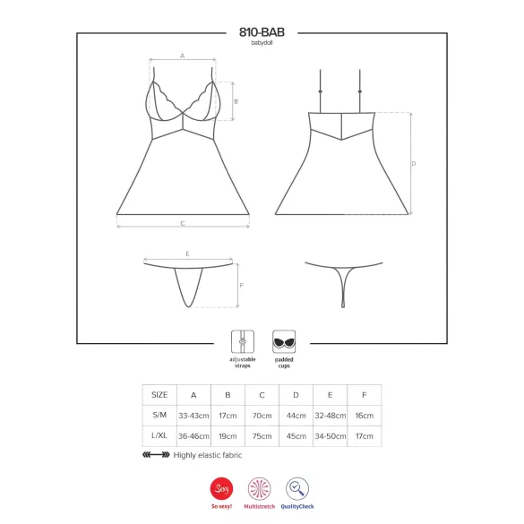 Obsessive 810-BAB-2 - čipkani babydoll i tanga (bela) - L/XL