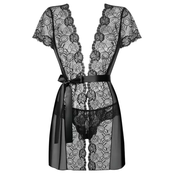 Obsessive Alluria - čipkasti ogrtač i tanga (crna) - L/XL