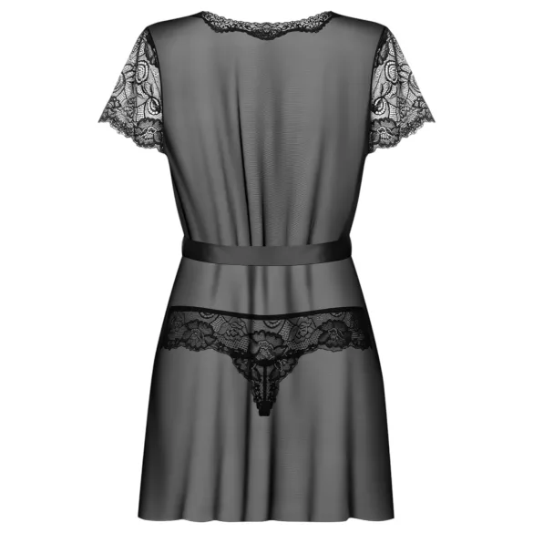 Obsessive Alluria - čipkasti ogrtač i tanga (crna) - L/XL