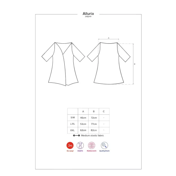 Obsessive Alluria - čipkasti ogrtač i tanga (crna) - L/XL