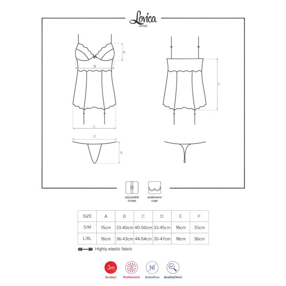 Obsessive Lovica - Čipkasti top sa podvezicama i tanga (crvena) - L/XL