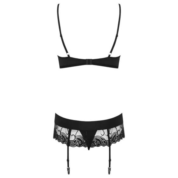 Obsessive Wonderia - izvezeni čipkani veš set (crna) - L/XL