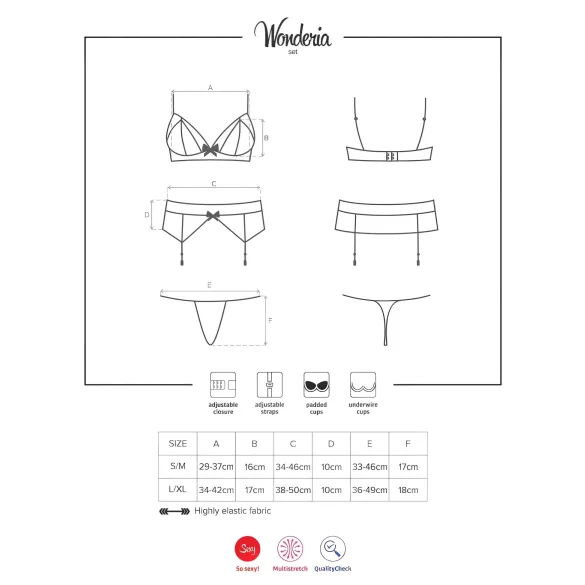 Obsessive Wonderia - izvezeni čipkani veš set (crna) - L/XL