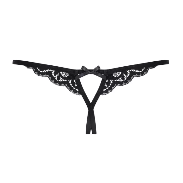 Obsessive 831-THC-1 - Otvorene čipkane tange s mašnom (crne) - L/XL
